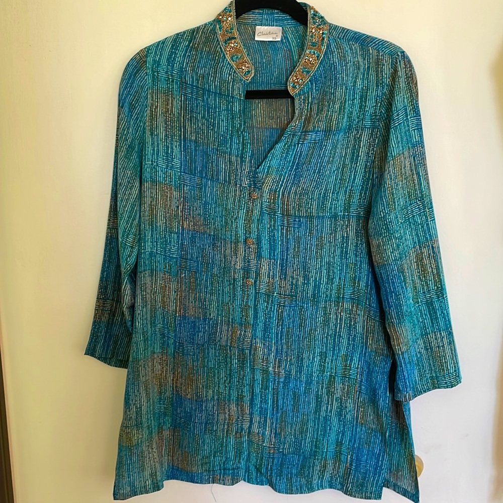 Aqua-teal silk tunic